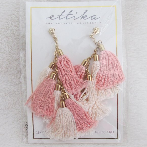 Ettika LA Pink Tassel Earrings 18kt Plated Nickel-Free Surgical Posts - Picture 2 of 6